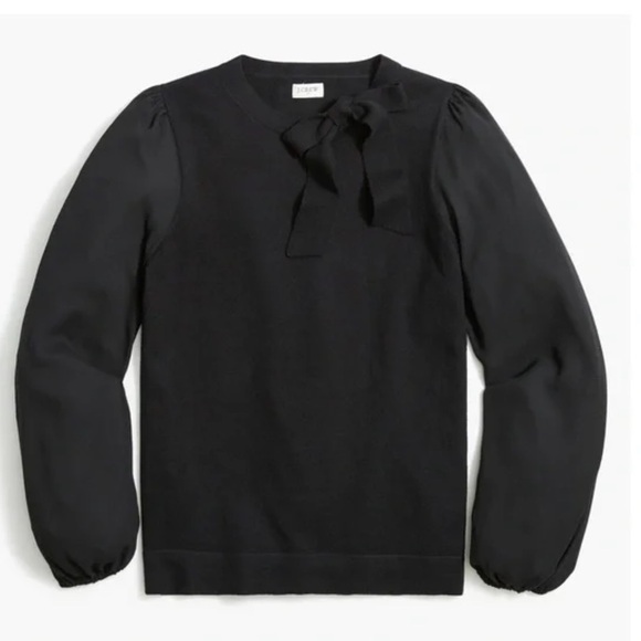 J. Crew Mixed media sweater with bow BC538 Black XS and L - Picture 1 of 3